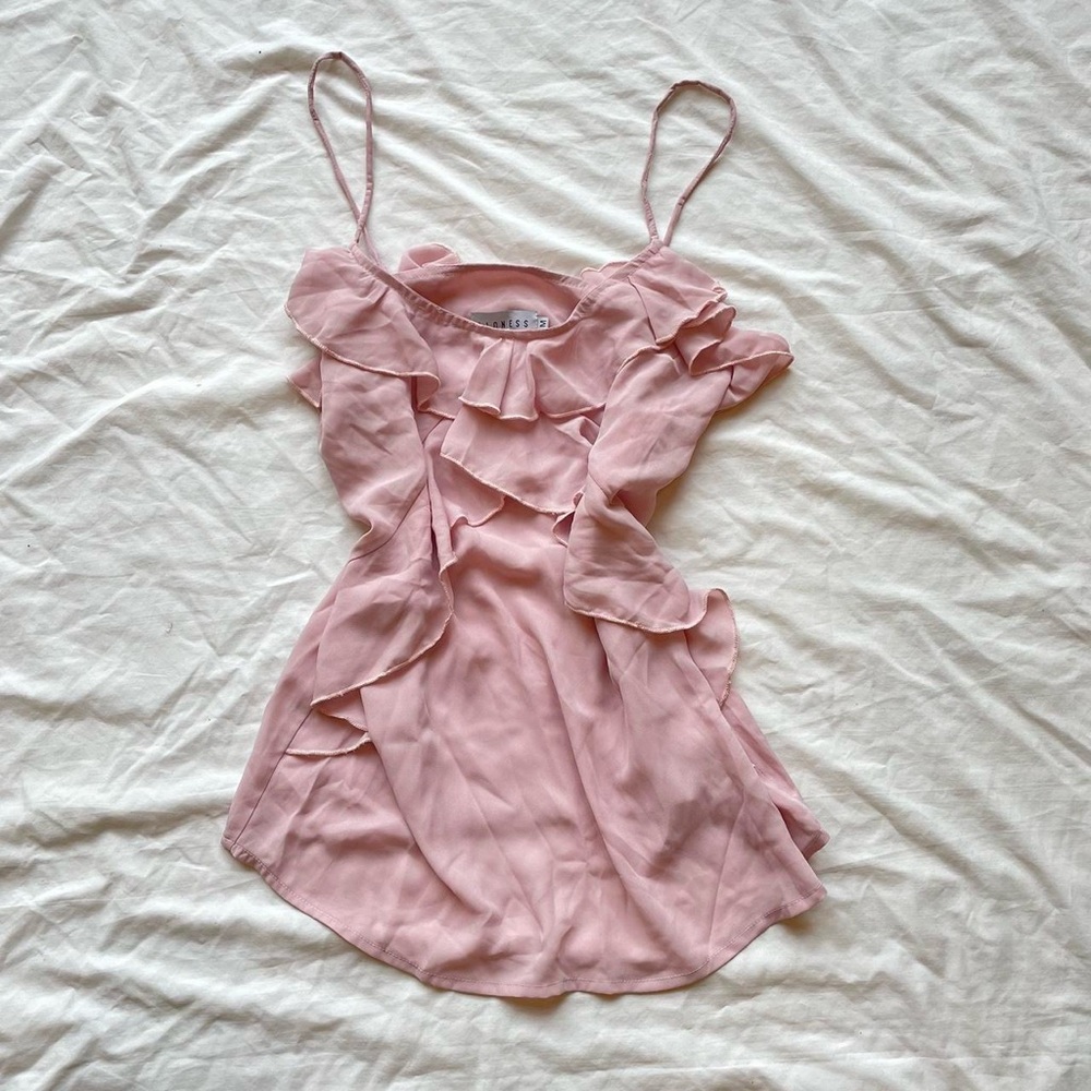 lioness baby pink chiffon mesh sheer ruffle cami tank top